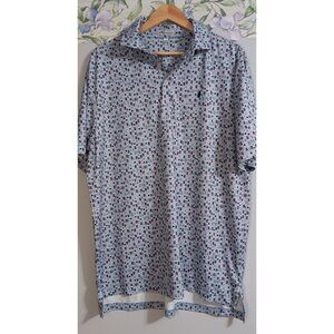 Peter Millar Large BLue Crown Sport Rowan Brewers Print Jersey Beer Golf Polo To